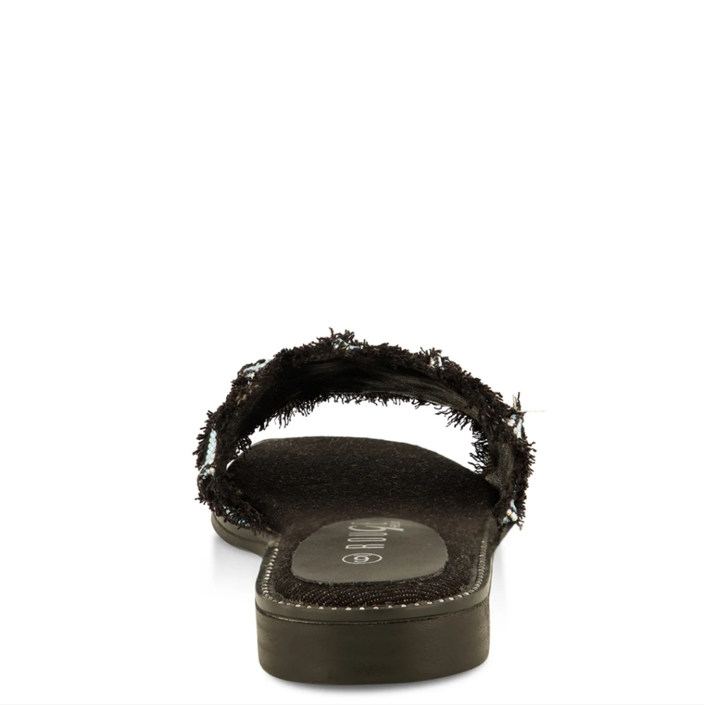 Black Rhinestone Frayed Rhinestone Sandals 🆕 - Picture 4 of 6